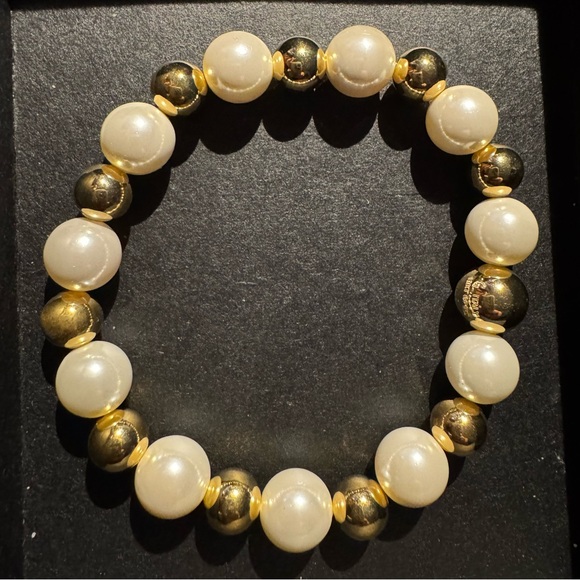 NWT Moda Al Massimo 18K yellow gold over bronze pearl & gold bead bracelet - Picture 2 of 4